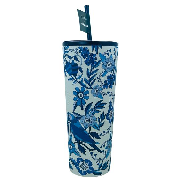 NWT Starbucks x Farm Rio Lenco Azulejo Blue White Stainless Steel Tumbler 24 oz - Picture 4 of 8
